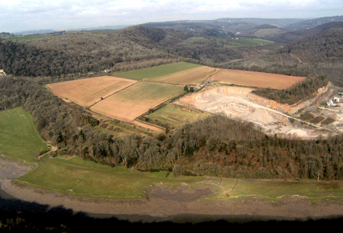 Aerial view across HLCA007 showing encroachment by quarrying (middle right).