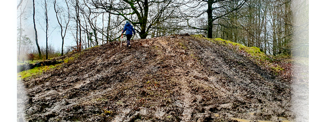 Serious damage to a scheduled Bronze Age burial mound carried out by illegal off-roading at Wentwood, Gwent